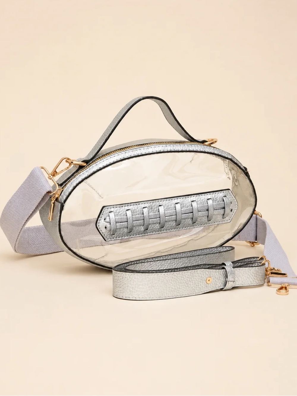 Judith March Silver Clear Football-Accent Crossbody Bag